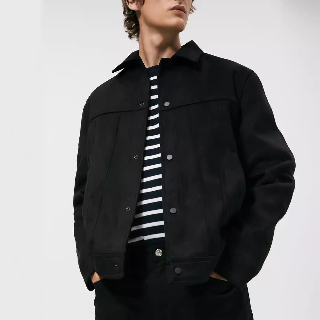 Men's Solid Color Suede Collar Jacket - D&A
