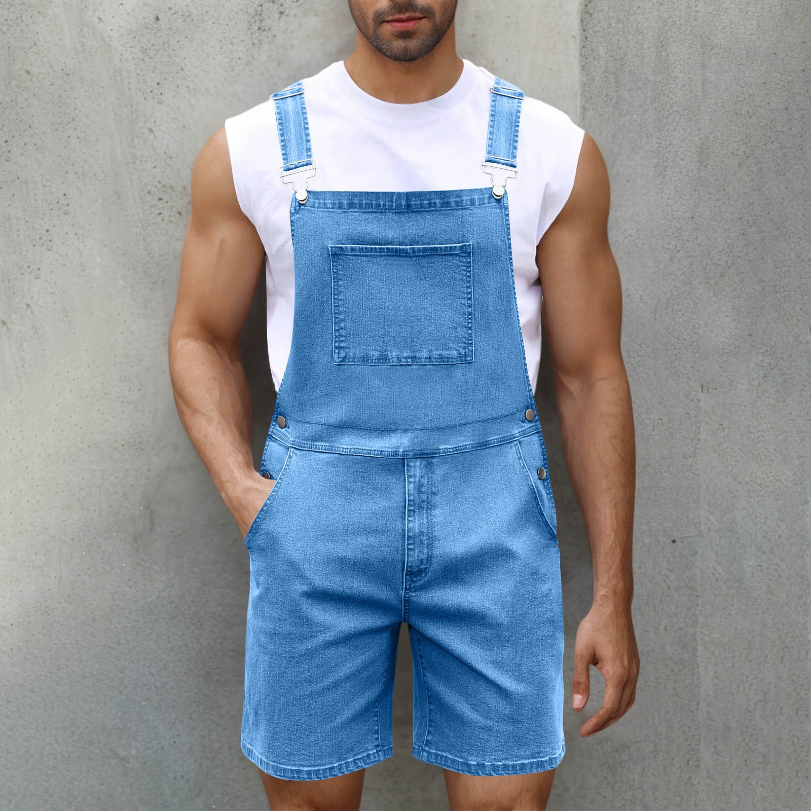 Light Luxury Denim Shorts Men's Denim Brace Light Blue - D&A