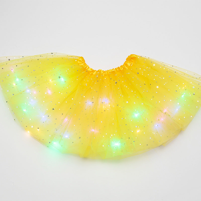 Magical & Luminous LED Princess Halloween Tutu Skirt Sequins Shiny Skirt yellow - D&A