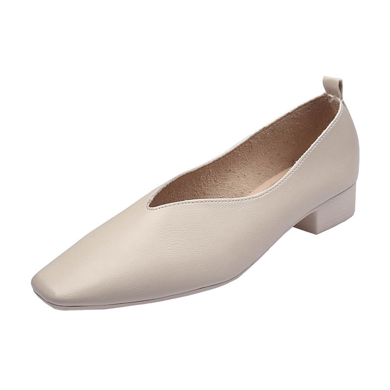 Square Toe Granny Shoes Flat Low-cut Shoes Casual All-matching - D&A