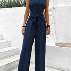 Blue V-Neck Twist Strap Jumpsuit For Women