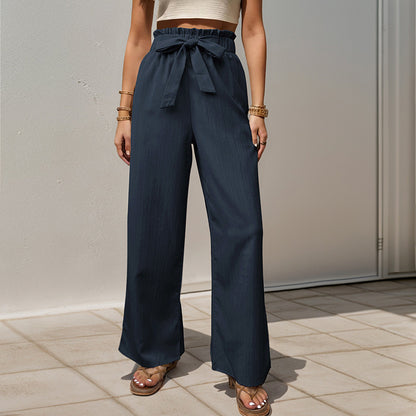 Tied Lotus Leaf Elastic Trousers Dark Blue - D&A