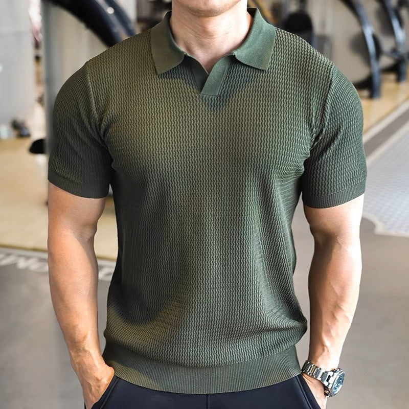 Men's Button Henry Collar Sports Polo Shirt Dark Green - D&A