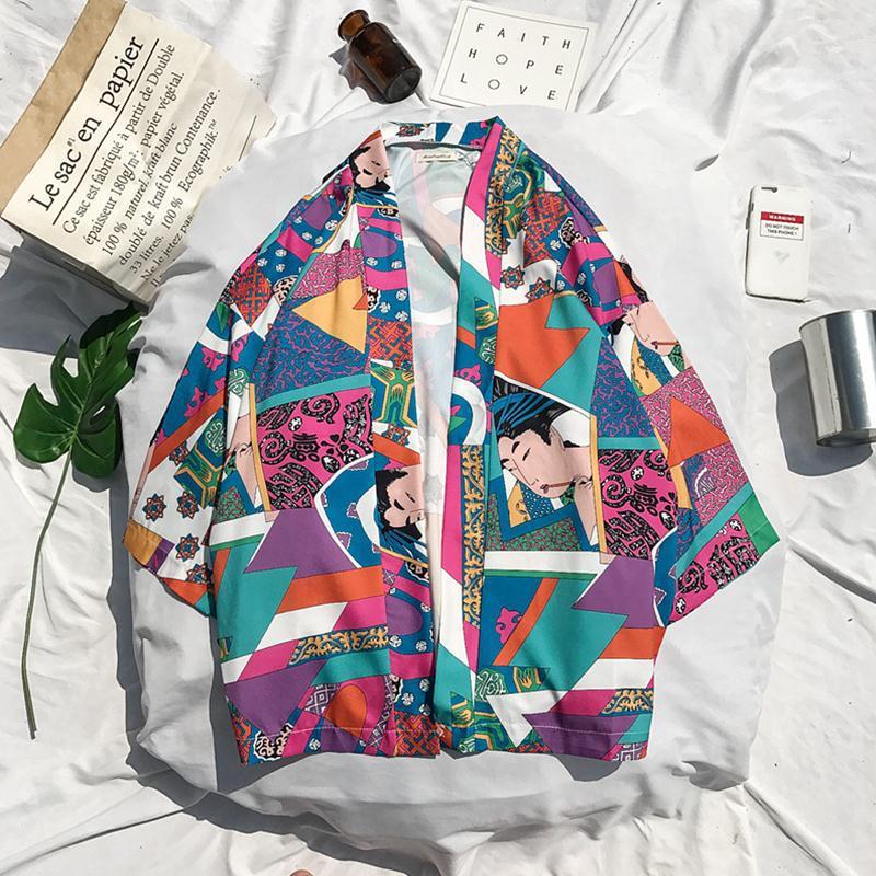 Japanese Style Kimono Jacket Men Summer Sleeve Men's Kimono Jackets harajuku men's cardigan outwear - D&A