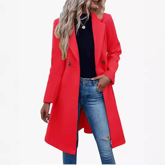 Long Woolen Women's Waist-controlled Lace-up Double Breasted Coat - D&A