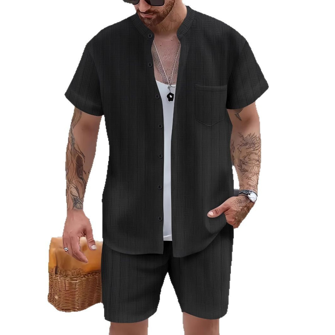 Men's Shirt Casual Henry Collar Pocket - D&A