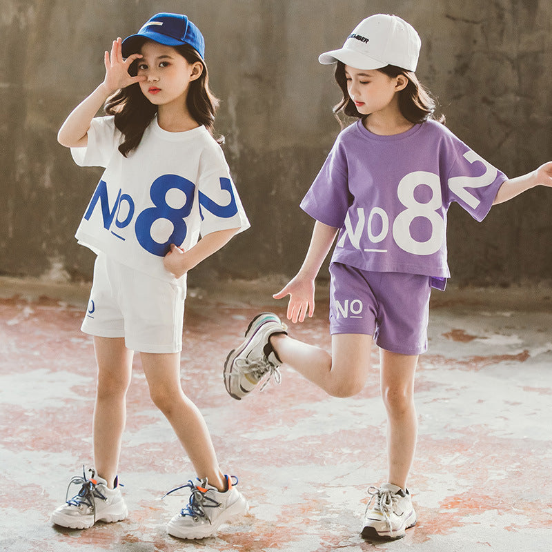 Loose Children's Wear Girl Short-sleeved Big Kids Sports Two-piece Suit - D&A
