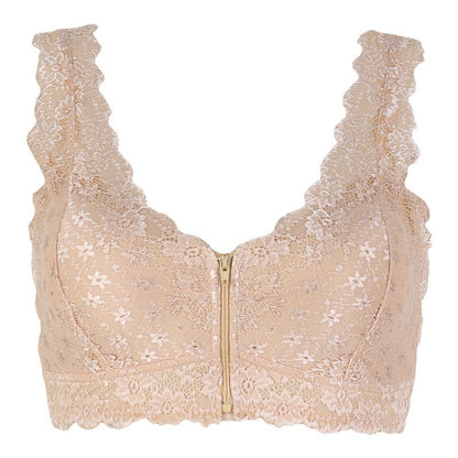 Cross-border Front Buckle Bra Front Zipper Sexy Lace Bra Vest Bra Upper Support Thin Underwear - D&A
