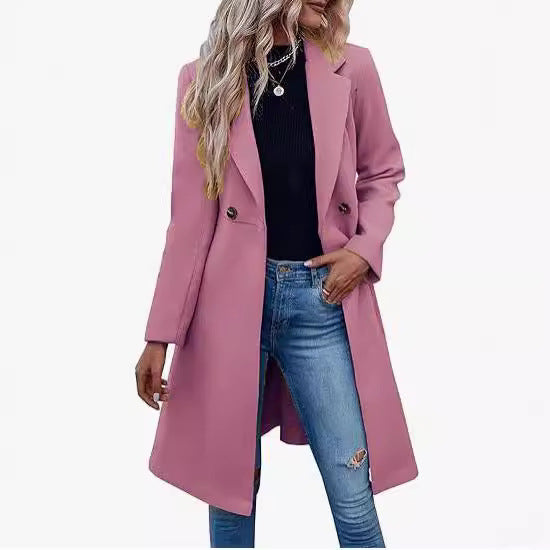 Long Woolen Women's Waist-controlled Lace-up Double Breasted Coat - D&A