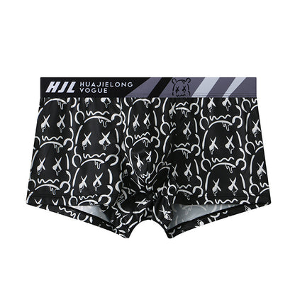Men's Multi-color Printing Slim Fit Breathable Boxers Black - D&A