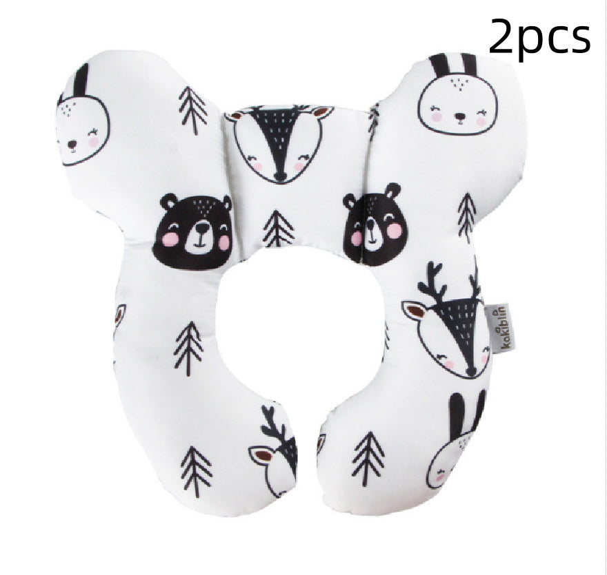 Infant Pillow Baby Bed U-Shaped Safety Seat Neck Guard Fixed Stereotyped Stroller Pillow Bear 2pcs OPP - D&A