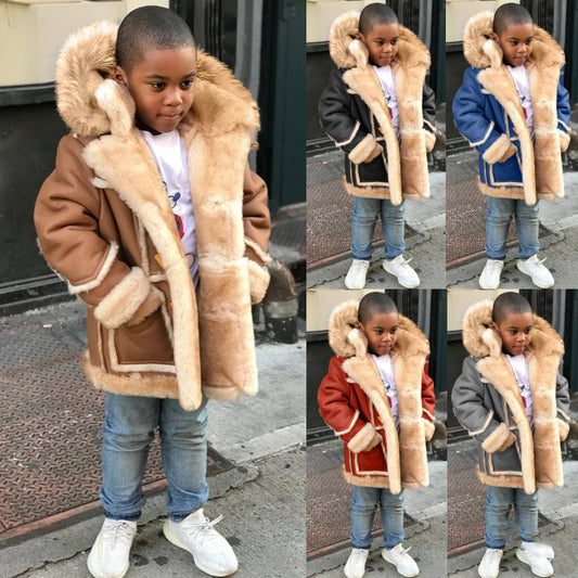 Boys' Warm Fur All-in-one Fashion Hooded Jacket - D&A