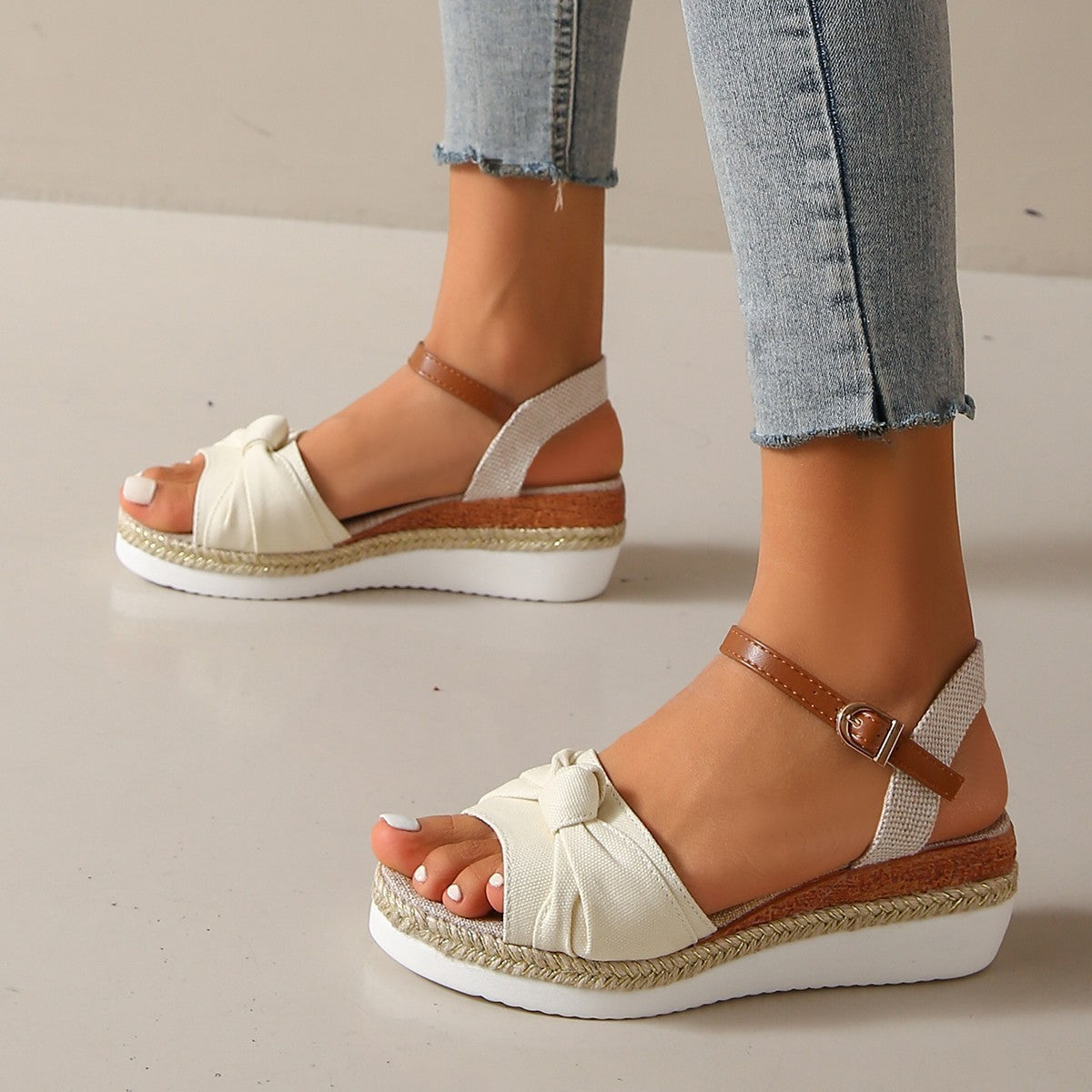 Bowknot Fashion Sandals Fish Mouth Buckle Rope Bottom - D&A