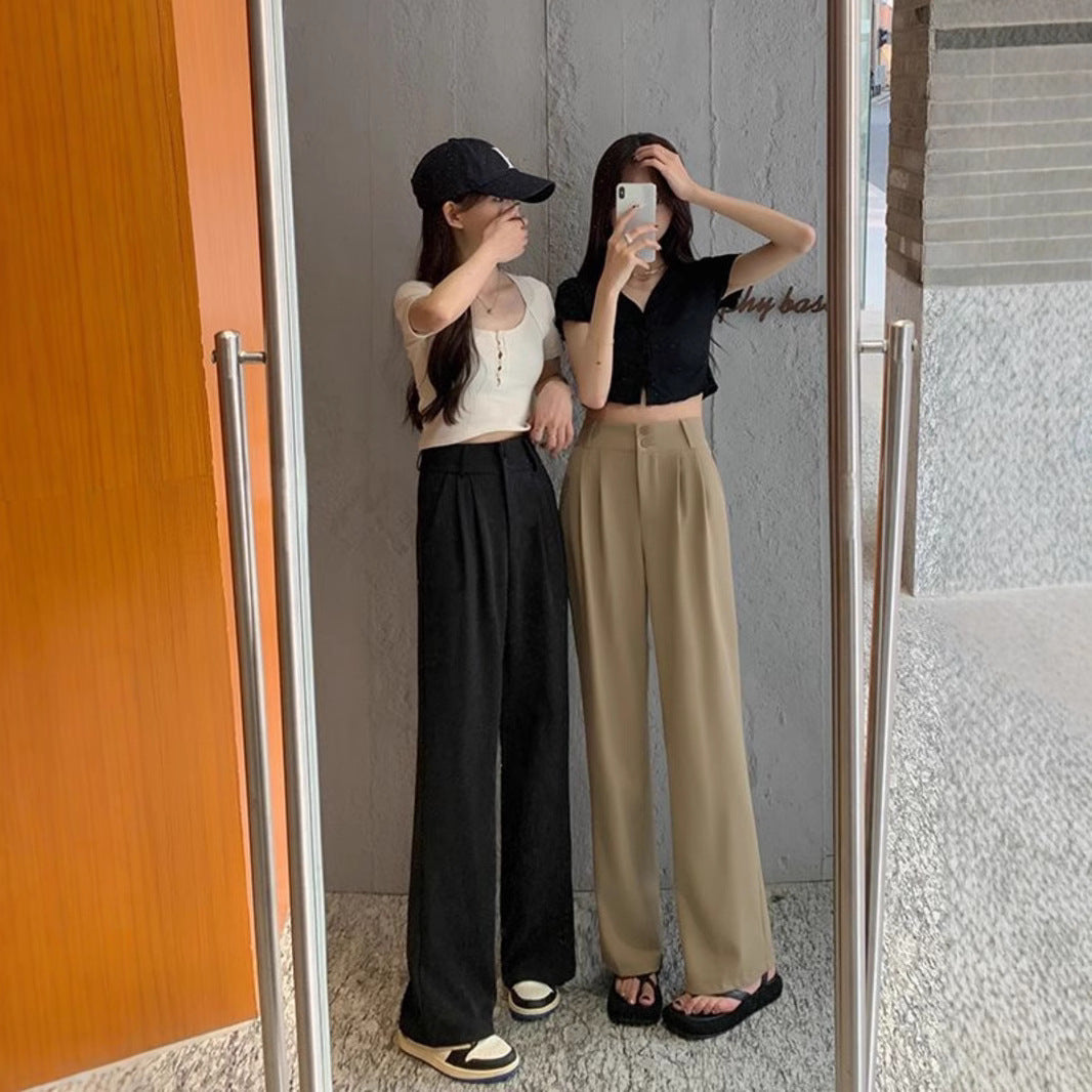 New High Waist Drooping Straight Pear Shapes Pants - D&A