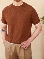 Breathable Round Neck Linen Cotton Casual Knitted Short-sleeved T-shirt - D&A