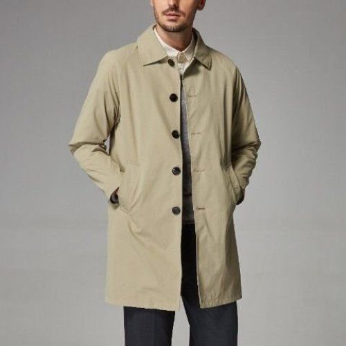 Men's Mid-length Loose Skin Trench Casual Thin Coat Beige White - D&A