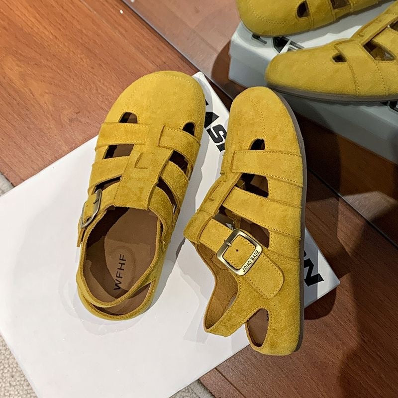 Retro Closed Toe Sandals Two-way Hollow-out Half Slippers - D&A