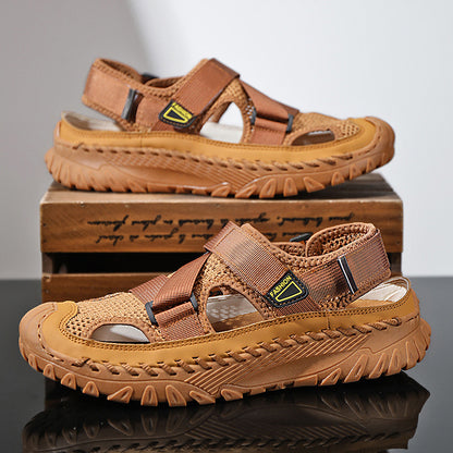 Summer Men's Hollow Mesh Surface Breathable Trendy Casual Shoes All-matching Sandals Wheat Color - D&A