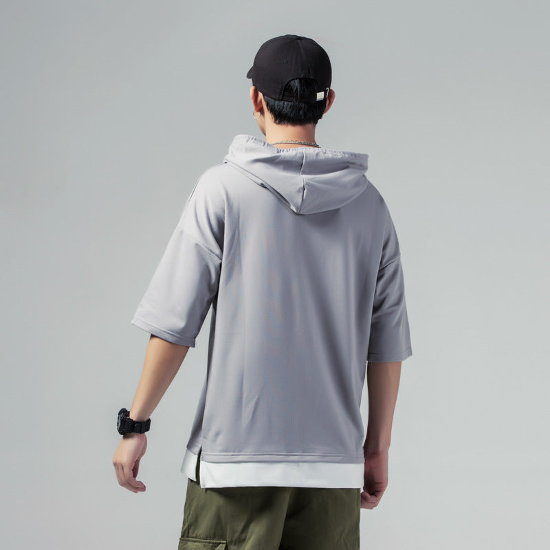 Solid Color Loose Fit Summer Hooded Men's Short-sleeved T-shirt - D&A
