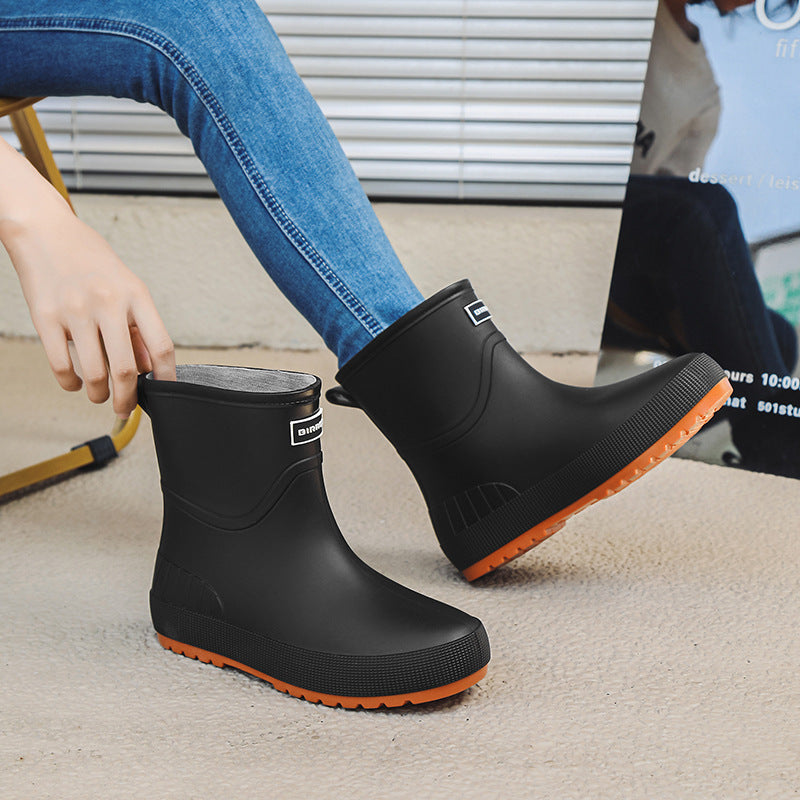 Mid-calf Women's Stylish Water Shoes Outdoor Non-slip Adult Rain Boots Black - D&A