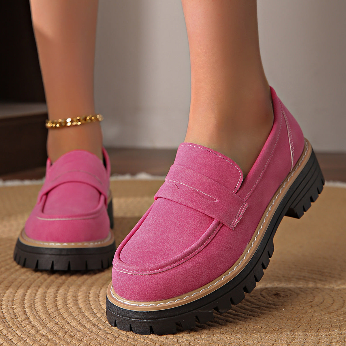 Women's Retro Solid Color Plus Size Casual Platform Shoes - D&A