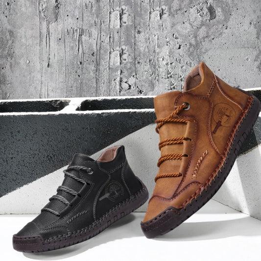 Men's Autumn Sewing High-top Leather Flat Outdoor Work Clothes Casual Shoes - D&A