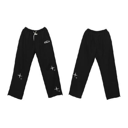 Women's Ankle-tied Two-purpose Sweatpants American Style Black - D&A