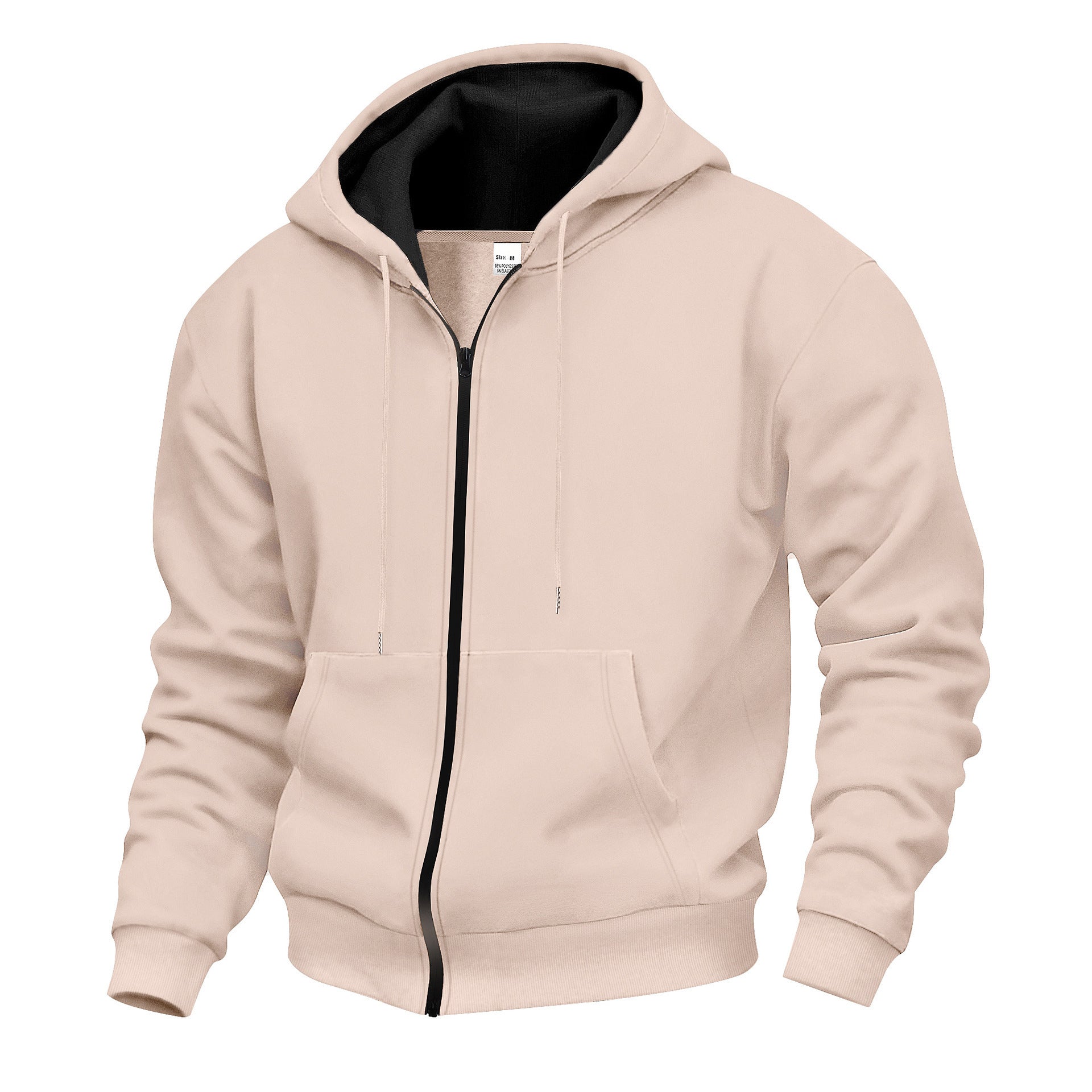 Men's Warm With Velvet Hooded Zipper Casual Sweatshirt Khaki - D&A