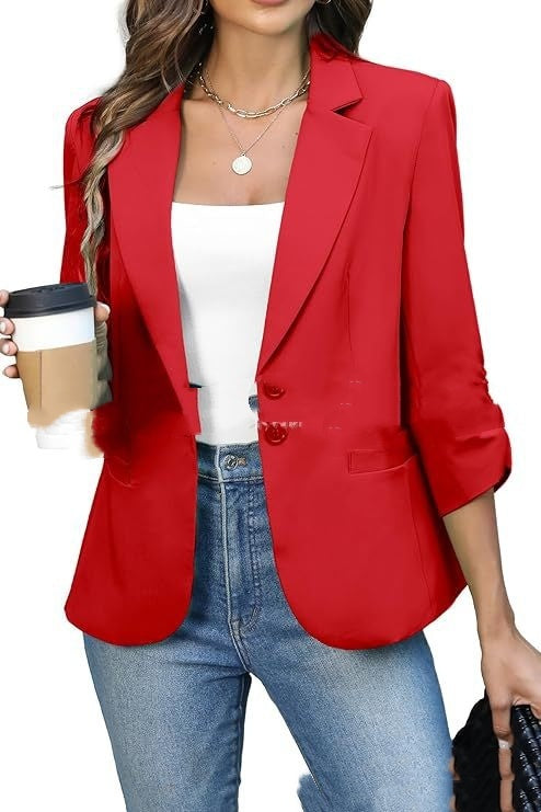Solid Color Lightweight Slim Suit Jacket Red - D&A