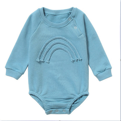 Spring And Autumn Romper R Baby Long Sleeve Waffle Blue cotton rope - D&A