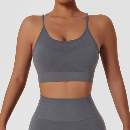 Workout Bra Push Up Yoga Vest Outdoor Backless Bra Women Dark Gray - D&A