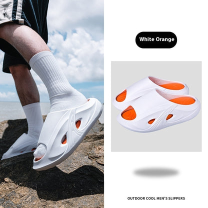 Men's Slippers Home Outdoor Non-slip Deodorant Soft Bottom White Orange - D&A