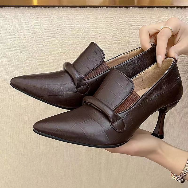 Soft Leather 7cm Women's Stiletto Heel High Heel Shoes Brown - D&A