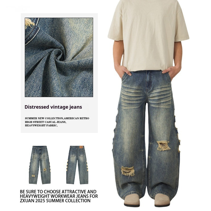 Men's Ripped Wide-leg Jeans - D&A