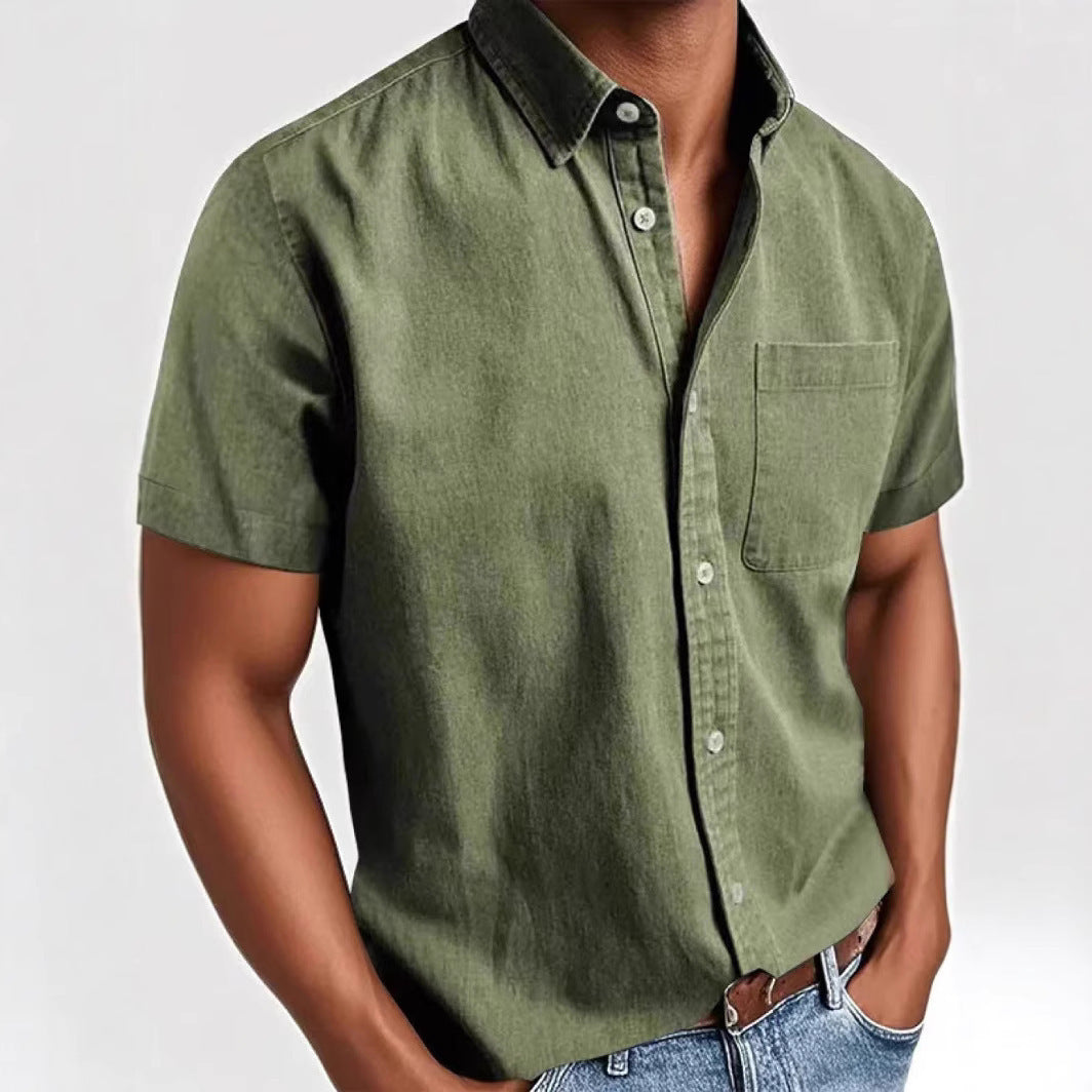 Single-breasted Shirt Men's Short Sleeve Green - D&A