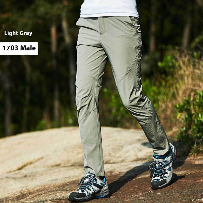Mesh Ice Silk Leisure Men's Plus Size Loose Elastic Outdoor Workout Pants Light Gray - D&A