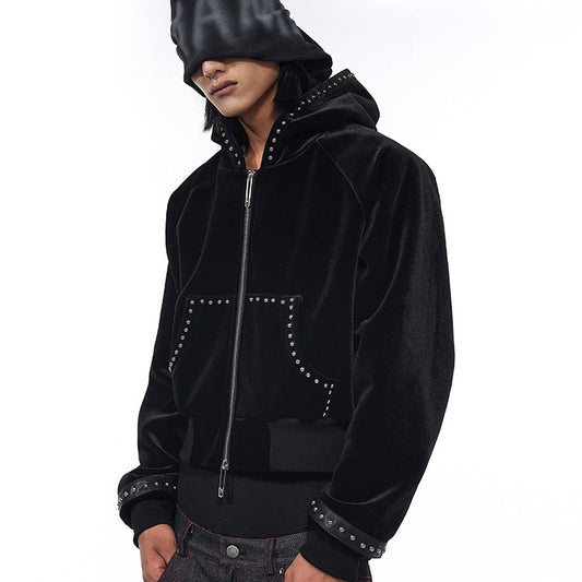 Gold Velvet Short Type Hooded Jacket - D&A