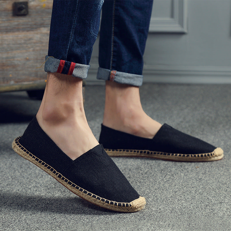 Retro Low-top Ramie Sole Shoes Sweat-absorbent Breathable Lazy Cloth Shoes Black - D&A