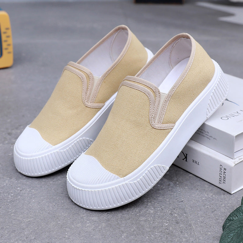 Women's Thick-soled Round Toe Soft Bottom Low-top Casual Shoes Khaki - D&A