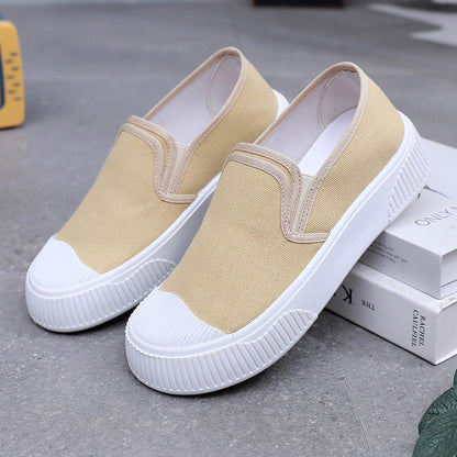 Women's Thick-soled Round Toe Soft Bottom Low-top Casual Shoes Khaki - D&A