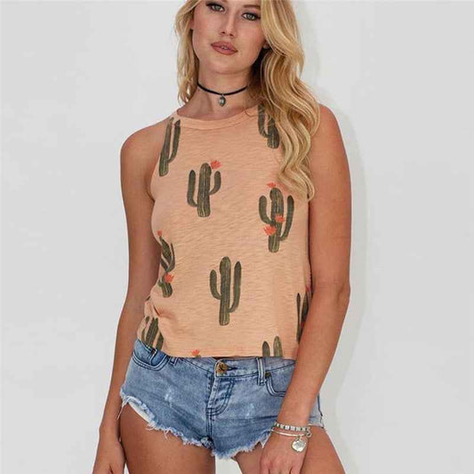 Summer Cactus Print Women T Shirt Casual Halter Harajuku Women TShirt Tops Tees Female Shirts Camiseta Women Tops