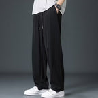Ice Silk Men's Summer Thin High Street Drooping Straight Wide Leg Pants Black - D&A