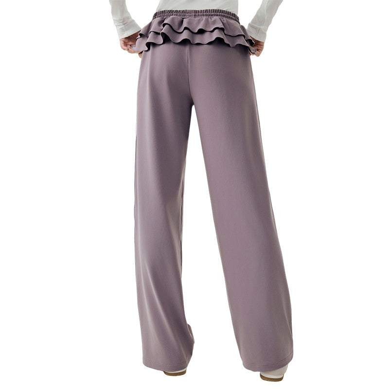 Loose Sports Pants Casual Women's Flounced Design Ballet Style Fashionable Side Stripes - D&A