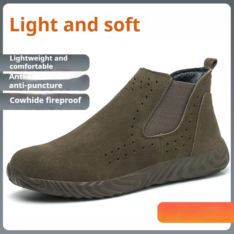Men's Safety Shoes With Steel Toe Caps For Anti Smashing And Anti Piercing 001 khaki color Summer Edition - D&A