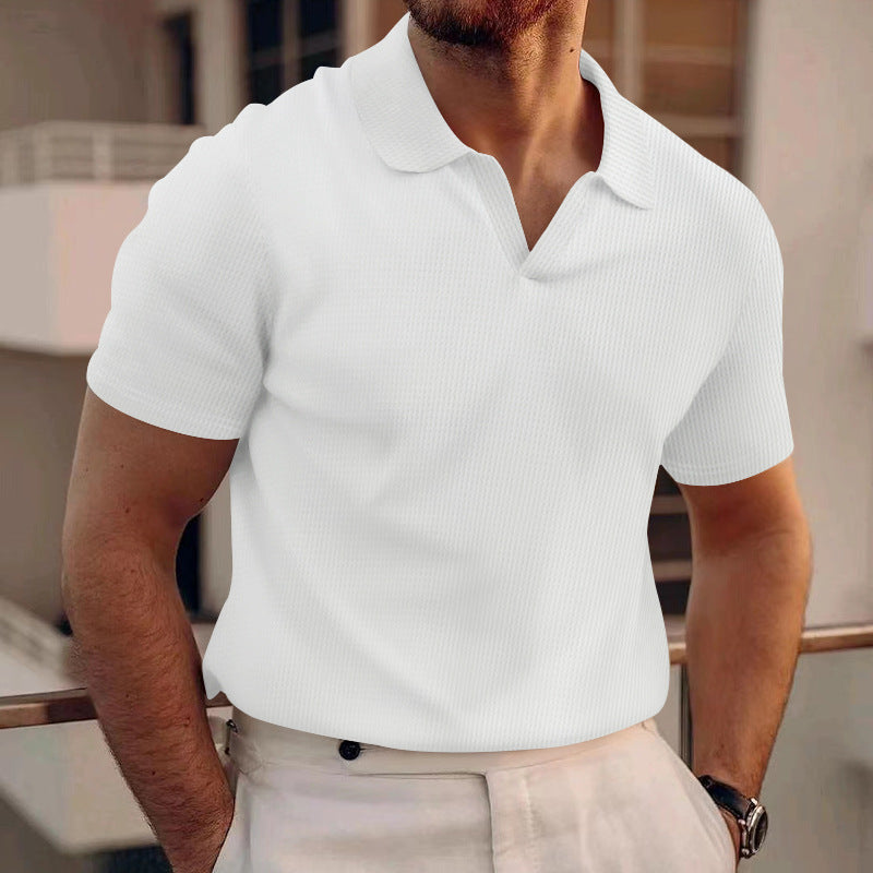 Men's Summer Lapels T-shirt Heavy Waffle White - D&A