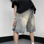 American High Street Retro Tattered Jeans Denim Shorts Wide Leg - D&A
