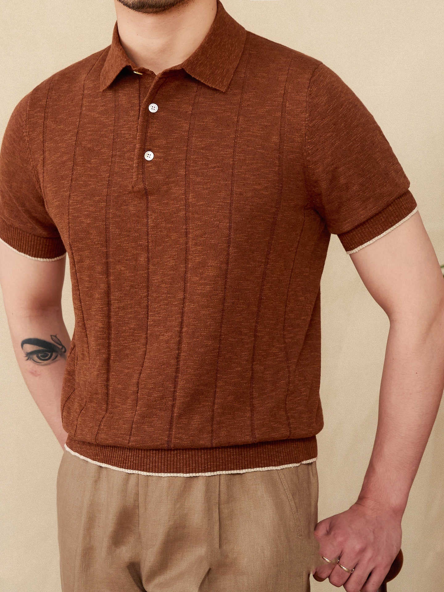 Linen Cotton Blended Men's Lapel Knitted Polo Shirt - D&A