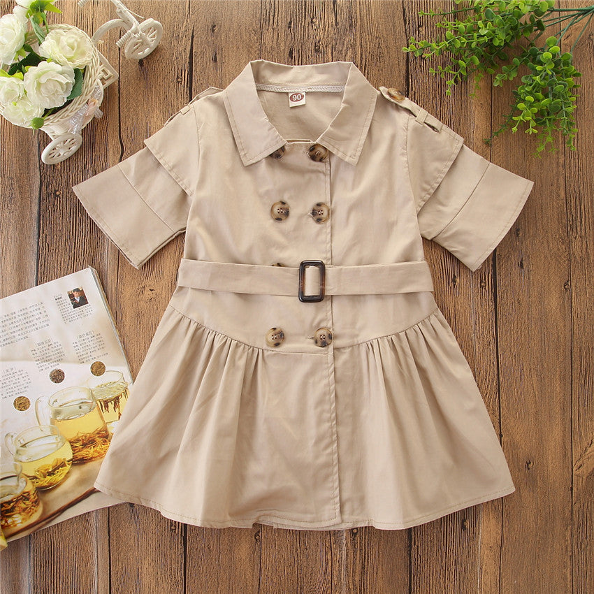 Kids Summer Clothing Beige Korean Style Children Shirt Girls' Dress Medium And Large Children's Dress Children Shirt - D&A