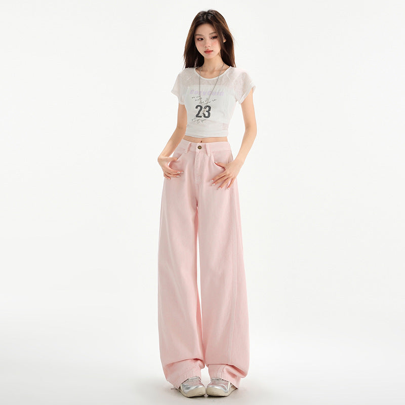 Cherry Blossom Wide Leg Draping Mop Jeans - D&A