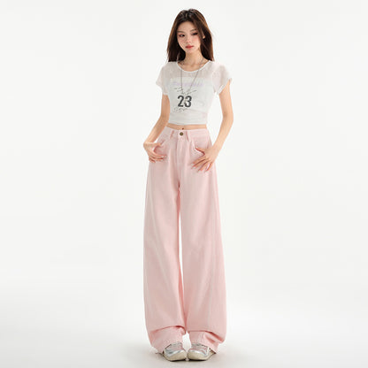 Cherry Blossom Wide Leg Draping Mop Jeans - D&A